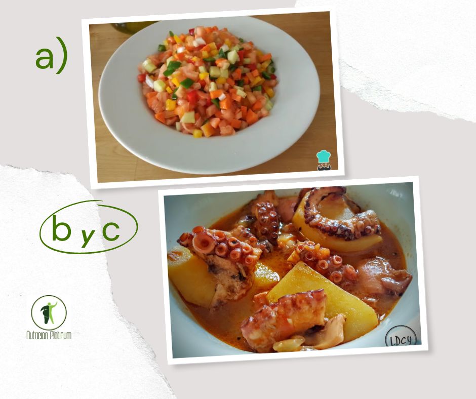 Pipirrana con guisado de pulpo